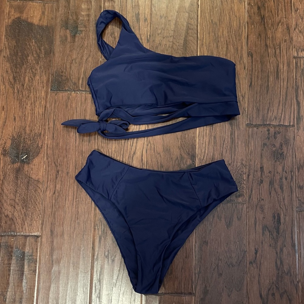 Navy Blue Bikini Set, High Waist, High Rise, Size Large, bottom and top